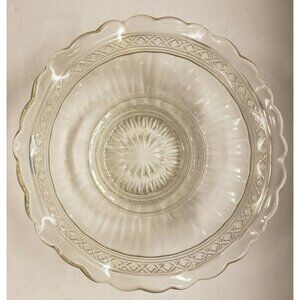 9" Bowl, Vintage, ruffled & scalloped edge, pressed glass, VG Unbranded